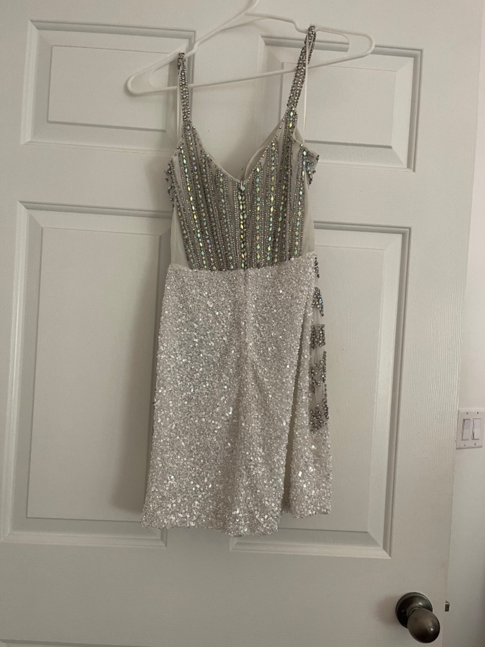 Jovani Ivory/Silver/white dress with side slit - Picture 4 of 5